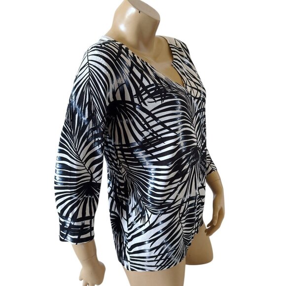CHICOS Womens Size 2 (Large) Silk Blend Split Neck 3/4 Sleeve Tropical Shirt Top - Picture 3 of 7